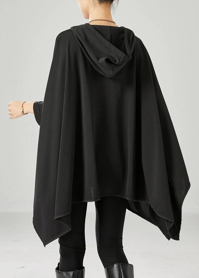 Black Oversized Asymmetrical Cotton Pullover Fall