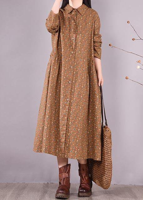 Chocolate Print Dress Lapel Button Down Daily Spring Dress