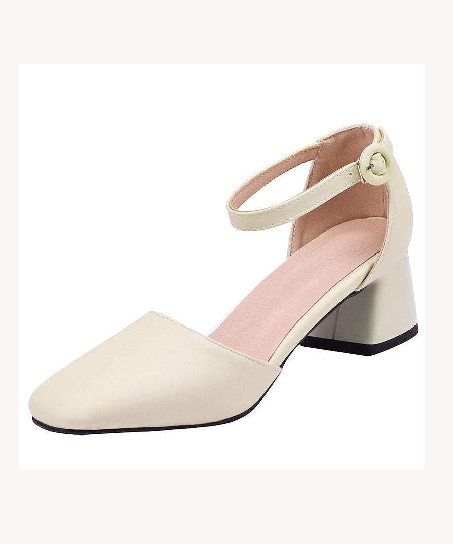 Black Buckle Strap Splicing Chunky High Heels