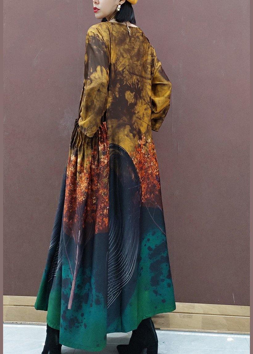 Diy O Neck Large Hem Spring Clothes Tunic Tops Yellow Print Vestidos De Lino Dresses