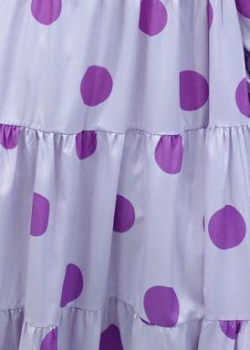 Unique Stand Collar Cinched Spring Outfit Photography Purple Dotted Loose Dresses