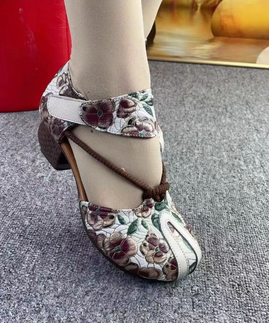 Style Retro Green Cowhide Leather Hollow Out Embossed Sandals