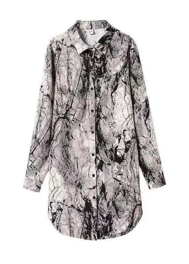 Boutique Black White Peter Pan Collar Button Print Blouse Tops Long Sleeve