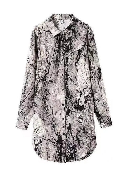 Boutique Black White Peter Pan Collar Button Print Blouse Tops Long Sleeve