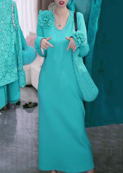 Blue Original Design Knit Long Dress Winter