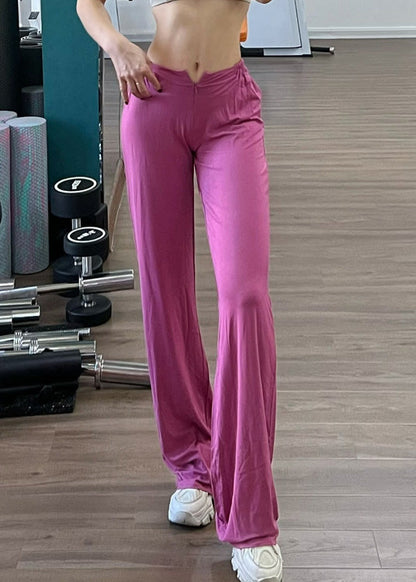 Classy Rose Elastic Waist Cotton Straight Pants Summer