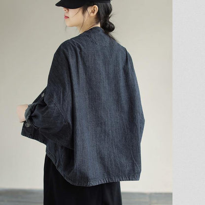 Denim Black Coats V Neck Button Down Spring Coats