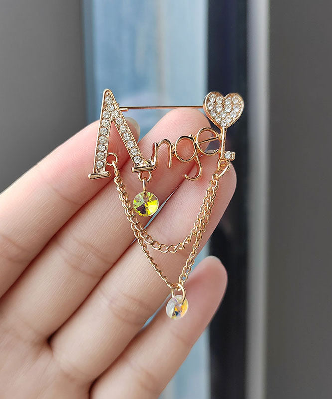 Alloy Inlaid Graphic Zircon Chain Tassel Brooches