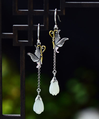 Silk Sterling Silver Butterfly Pearl Drop Earrings