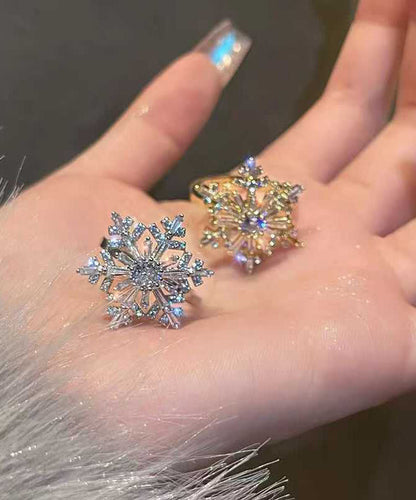 Stainless Steel Zircon Snowflake Two Piece Set Rings