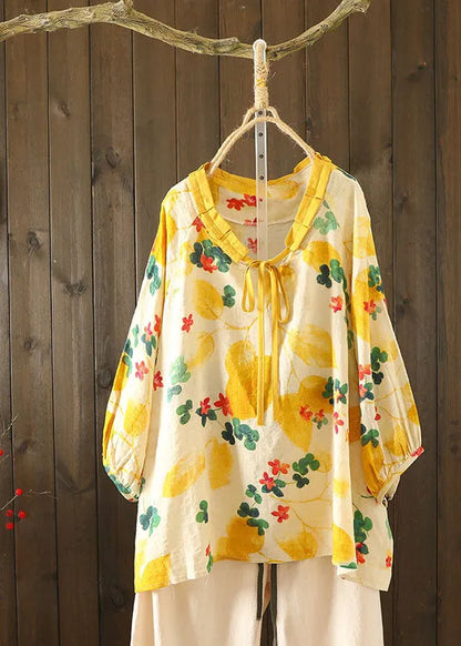 Green Print Clothes Ruffled Asymmetric Clothing Top