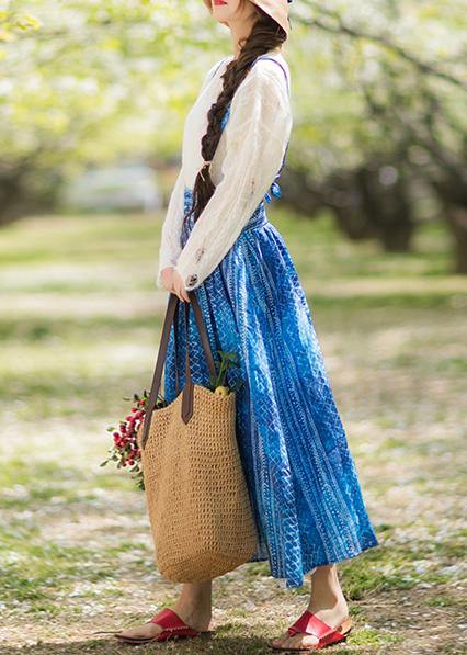 Summer New Dress Blue Print Strap Skirt Swing Skirt
