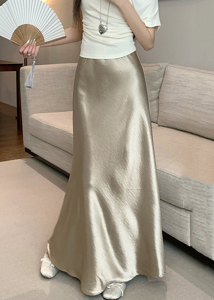 French Champagne Color High Waist Silk Skirt Summer