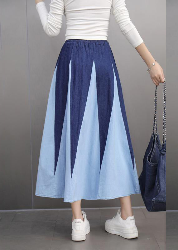 Modern Blue High Waist Patchwork a Line Skirt Spring