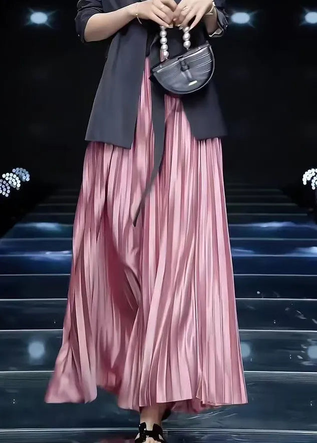 Loose Pink Wrinkled Cotton Skirts Spring