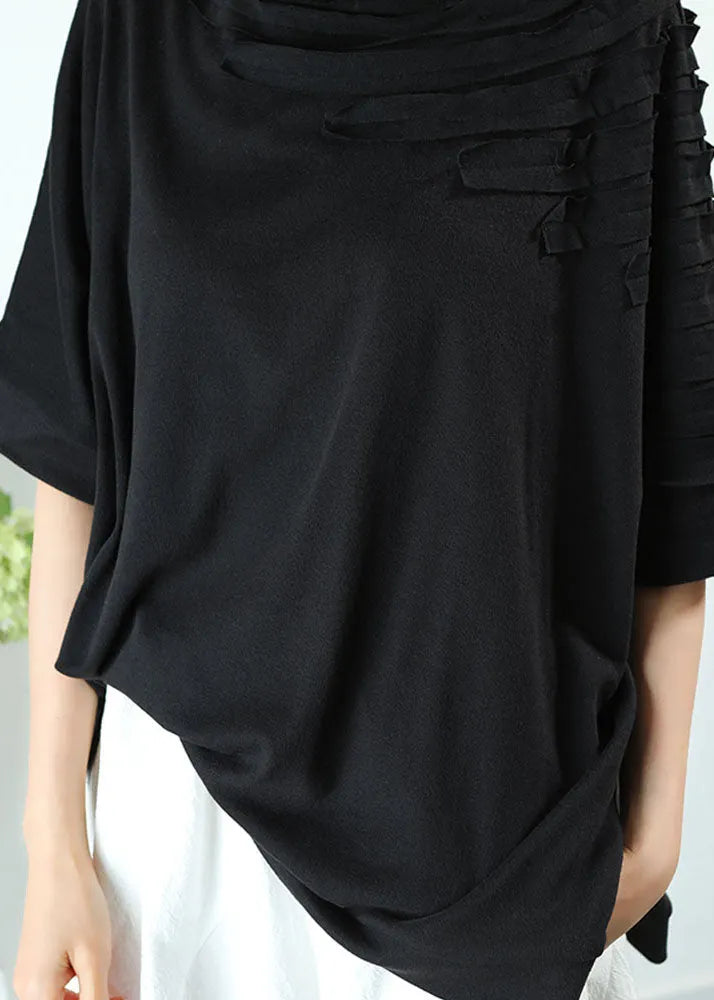 Natural Grey Tasseled Asymmetrical Design Spring Tops Half Sleeve