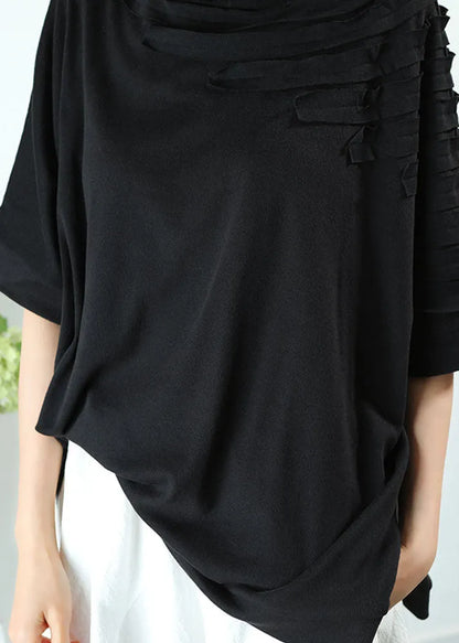 Natural Grey Tasseled Asymmetrical Design Spring Tops Half Sleeve