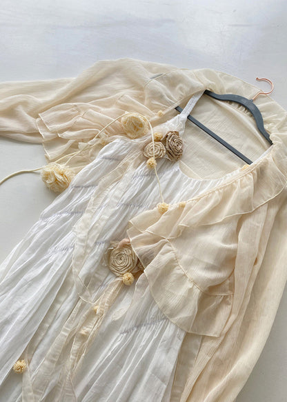 French Apricot Decorated Pleated Dress for Summer