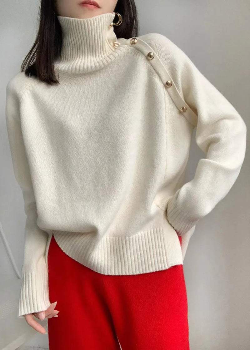 Grey Side Open Low High Design Knit Sweaters Turtleneck Winter