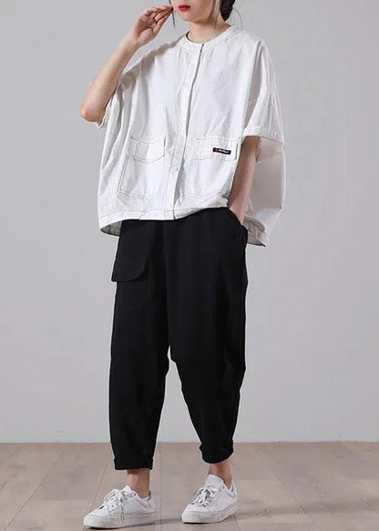 White Pockets Cotton Shirt Tops Summer