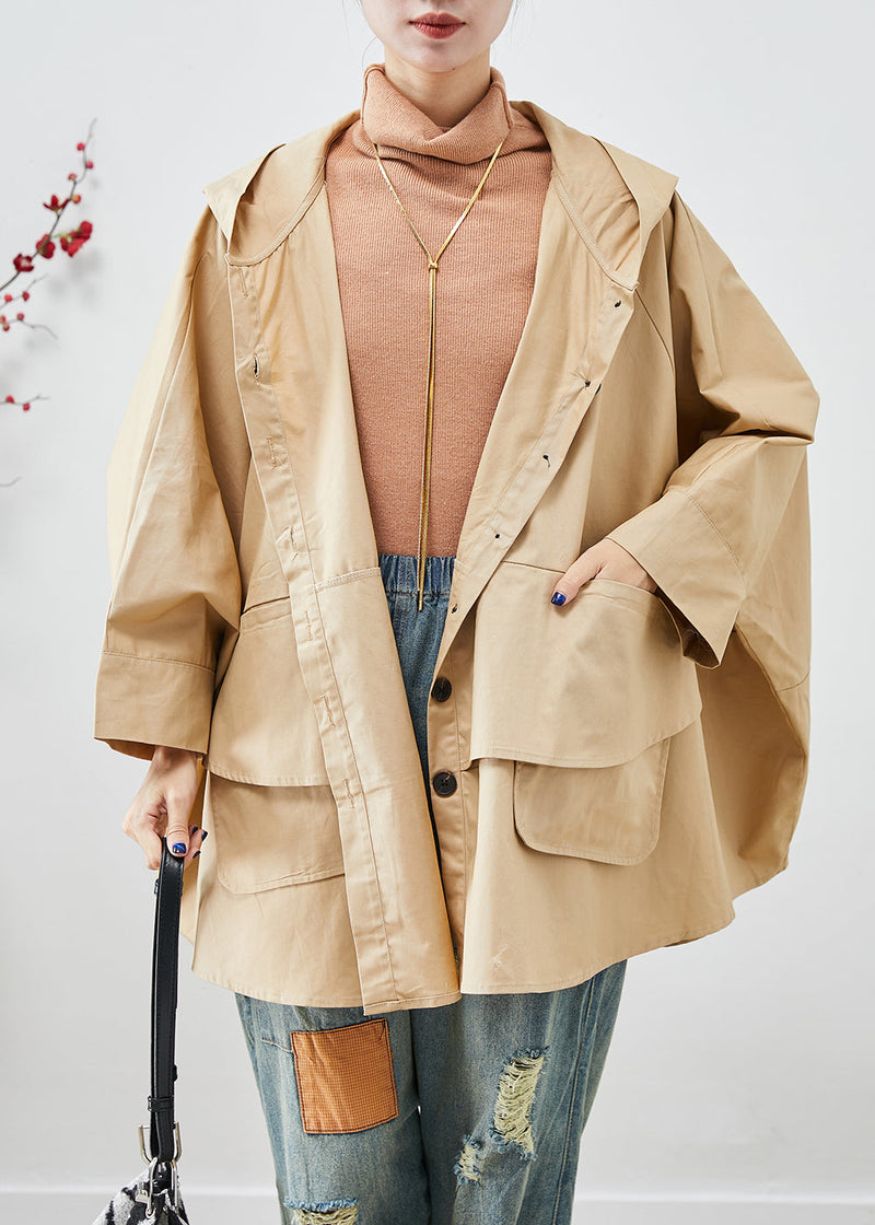 Khaki Oversized Patchwork Cotton Coats Batwing Sleeve