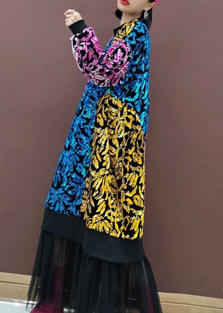 O Neck Patchwork Tulle Spring Quilting Dresses Sequined Vestidos De Lino Dresses