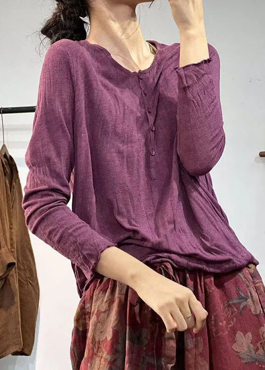 Chocolate V Neck Wrinkled Layered Cotton Shirt Top Fall