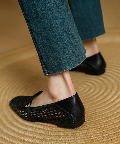 Stylish Splicing Loafers for Black Cowhide Leather Breathable