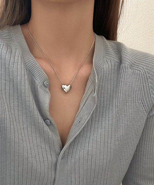 Simple Silk Sterling Silver Heart-shaped Pendant Necklace