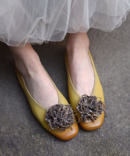 Comfy Yellow Sheepskin Splicing Flat Feet Shoes