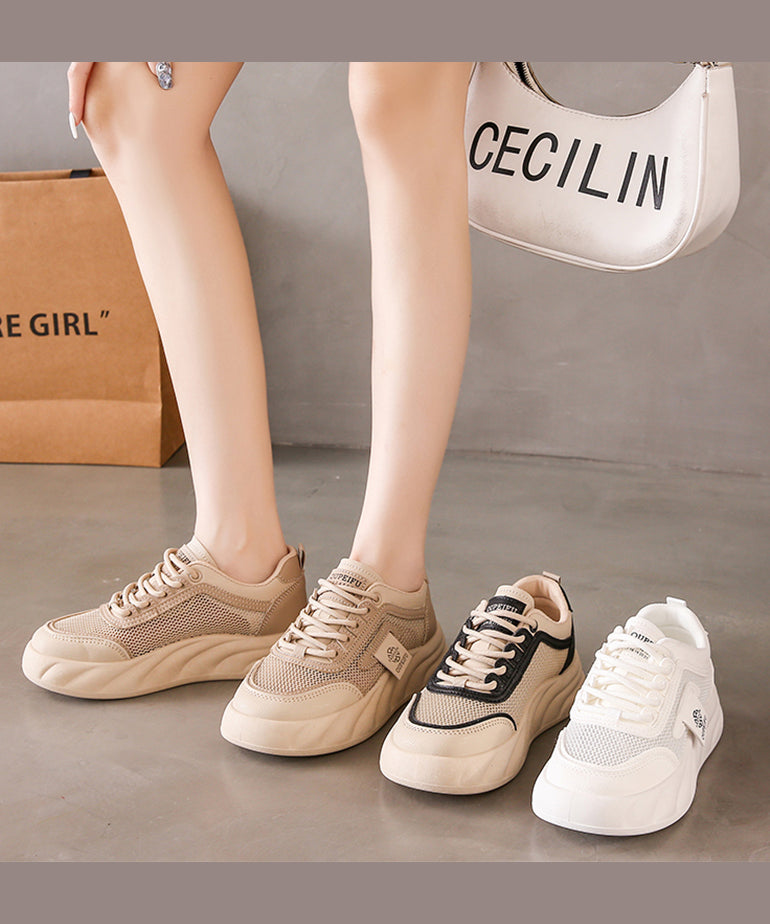 Breathable Mesh Lace Up Splicing Black Flat Shoes for