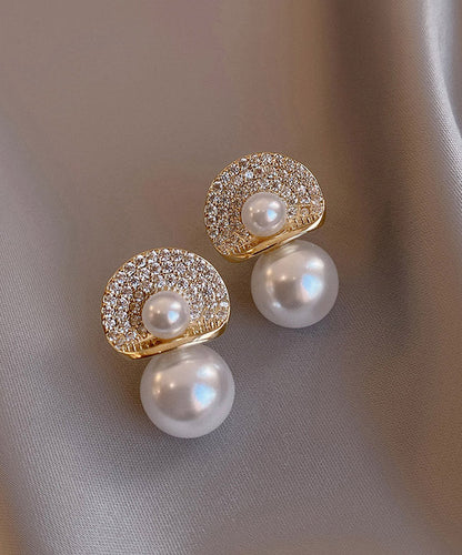 18k Gold Pearl Zircon Pearl Stud Earrings