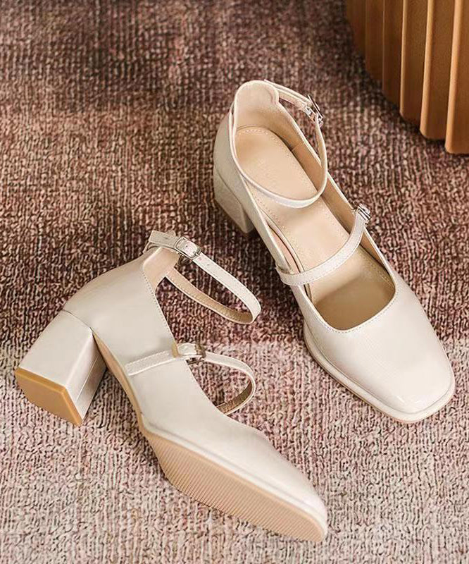Buckle Strap Splicing Chunky High Heels Mulberry Faux Leather