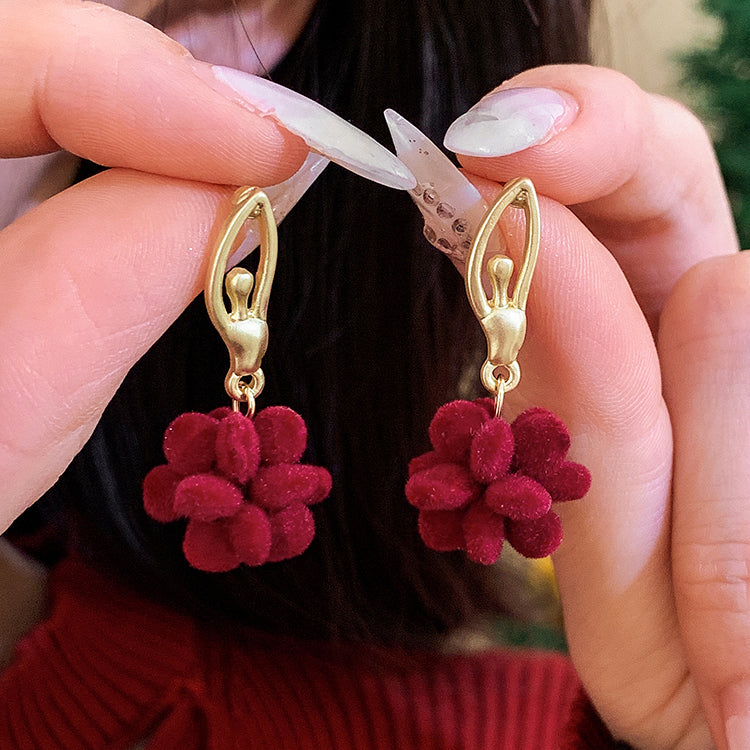 New Year Red Sterling Silver Alloy Flocking Drop Earrings