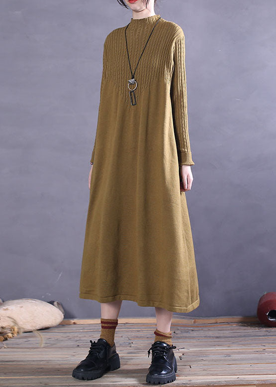 Yellow Turtle Neck Loose Knit Dress Spring