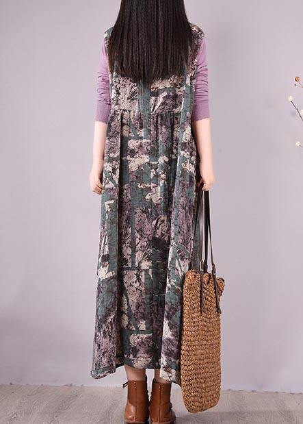 Natural Patchwork Spring Clothes Fabrics Purple Print Loose Dress