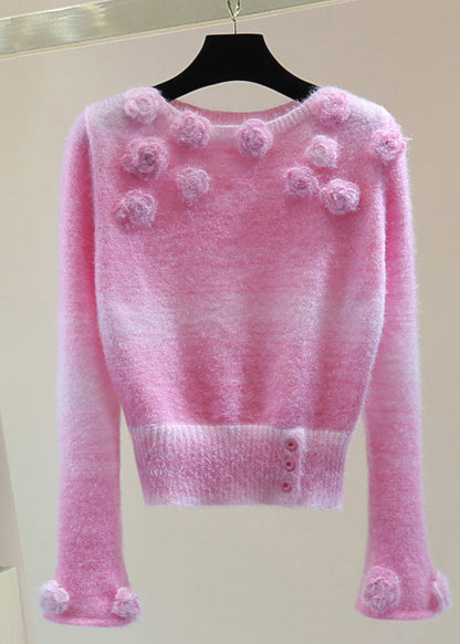 Pink Thick Cotton Knit Sweaters Winter
