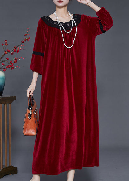Mulberry Oversized Patchwork Lace Silk Velour Dress Fall