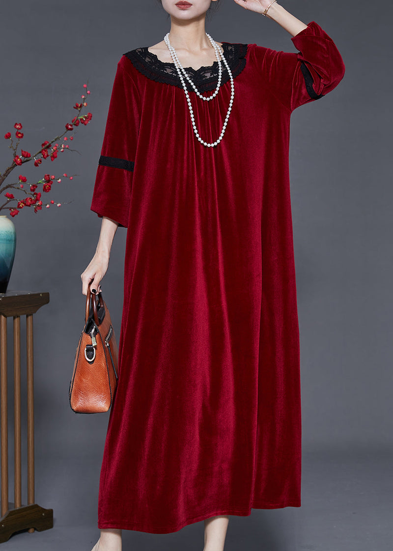 Mulberry Oversized Patchwork Lace Silk Velour Dress Fall