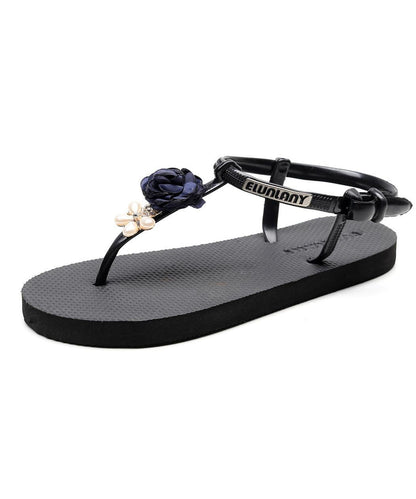 Navy Best Flat Beach Sandals Splicing Buckle Strap
