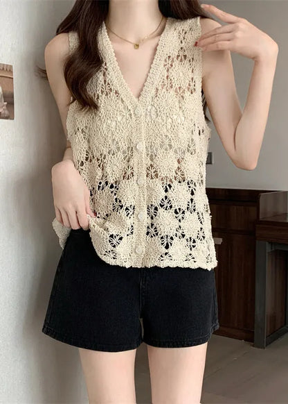 Apricot Hollow Out Knit Vest Summer