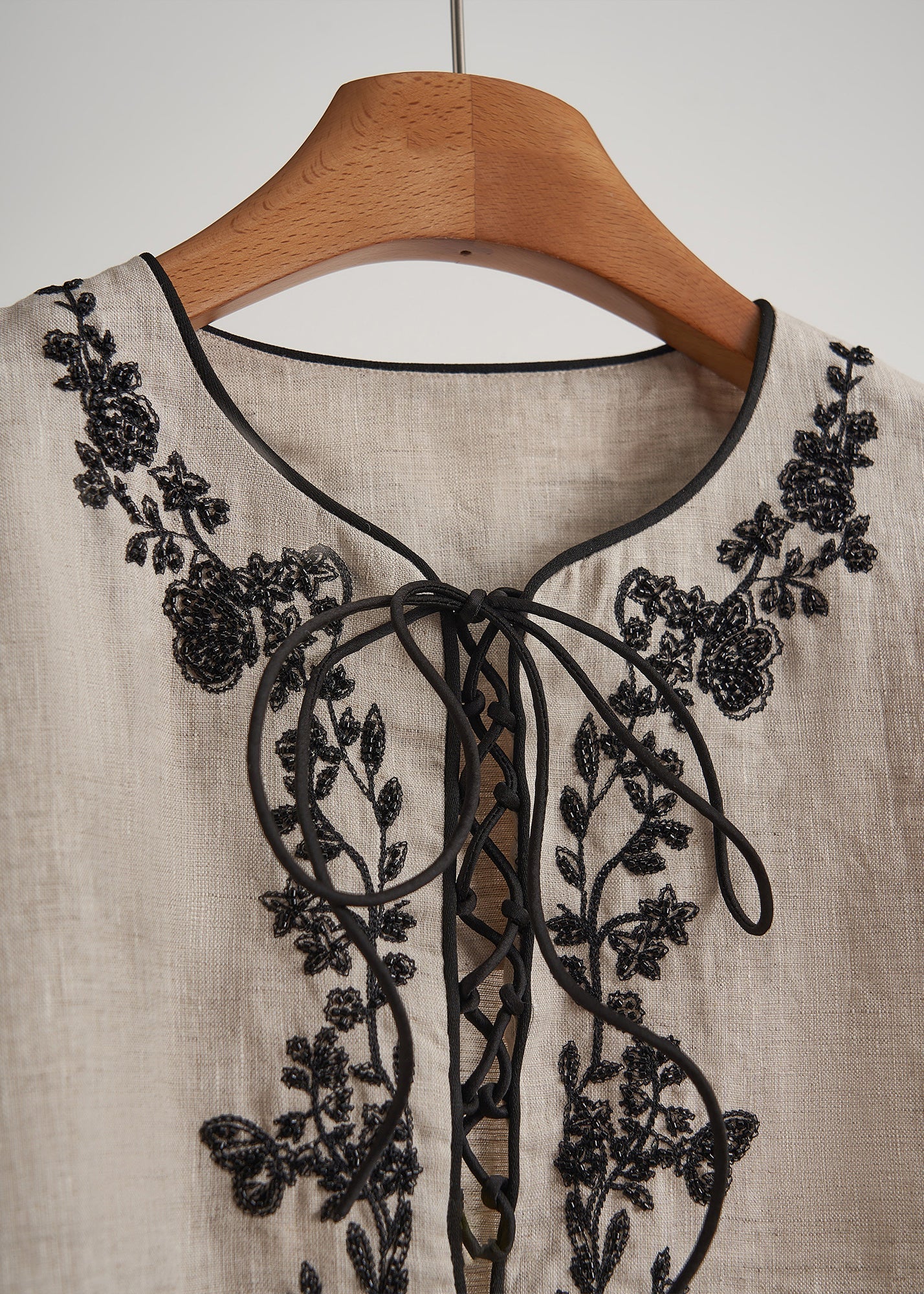 Beige Embroidered Linen Sets 2 Pieces Fall