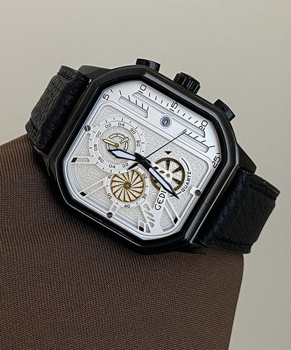 Diy White Leather Square Quartz Movement Watches