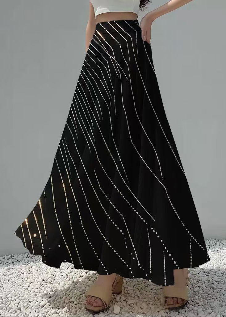 Black Print Exra Large Hem Chiffon Skirts Summer