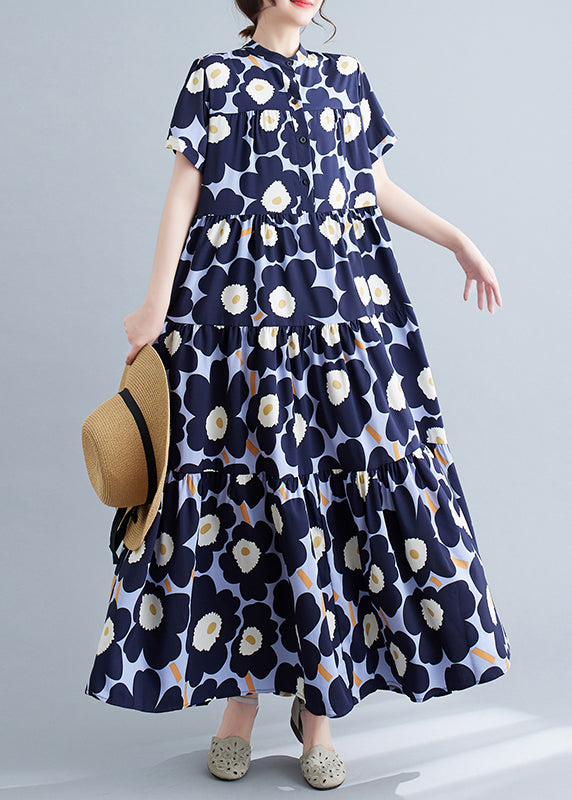 Navy Patchwork Exra Large Hem Cotton Party Dress Summer