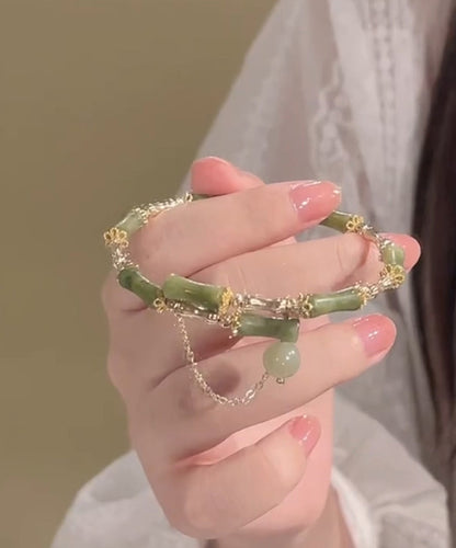 Green Crystal Jade Bamboo Joint Tassel Charm Bracelet