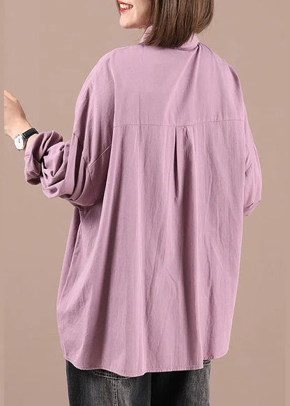 Purple Peterpan Collar Button Pockets Fall Shirt Long Sleeve