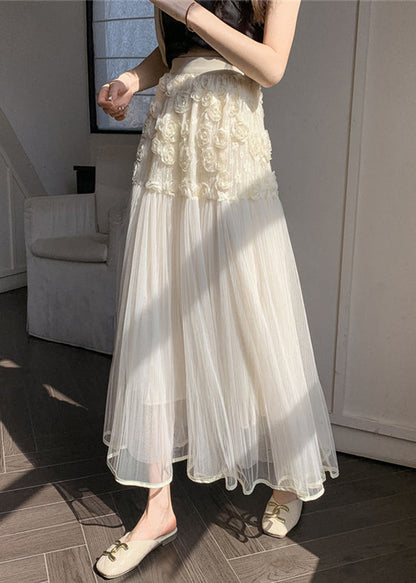 Unique Beige Elastic Waist Tulle Skirts Spring