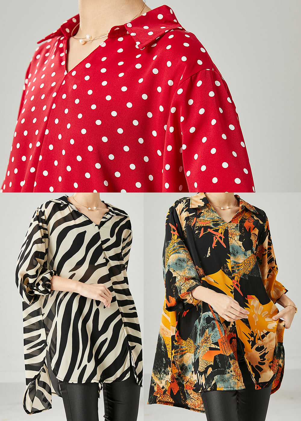 Red Oversized Dot Chiffon Shirt Top Spring