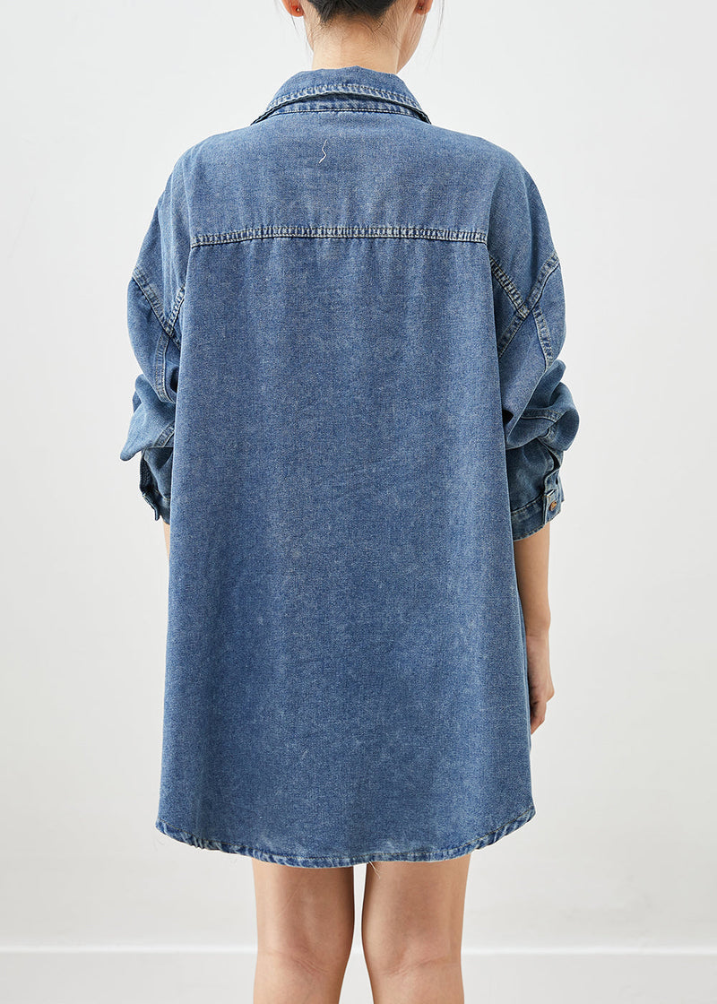Simple Blue Oversized Pockets Denim Coat Outwear Spring